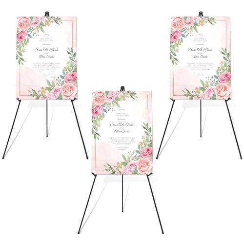Easel Stand for Wedding Sign & Poster 63'' Easels for Display Portable Art Easel for Floor Adjustable Metal Easel Black 3 Pack - style: Black 3 Pack