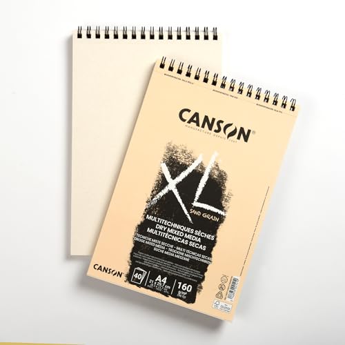 CANSON XL Sand Grain Dry Mixed Media 160gsm A3 Paper, Sand Finish, Spiral Pad Short Side, 40 Natural Sheets, Ideal for Professional Artists & Illustrators - size: SPIRAL NAT 40S A3