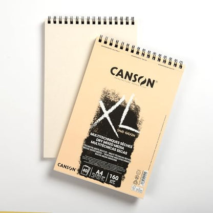 CANSON XL Sand Grain Dry Mixed Media 160gsm A3 Paper, Sand Finish, Spiral Pad Short Side, 40 Natural Sheets, Ideal for Professional Artists & Illustrators - size: SPIRAL NAT 40S A3