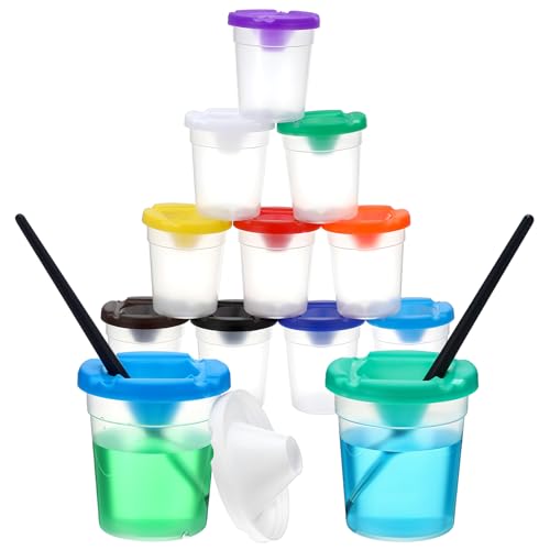 10 Pack Paint Cups with Lids for Kids, Art Supplies No Spill Painting Cups for Young Artist, Reusable Paint Water Cup Paint Mixing Cups for Classroom Arts Crafts Supplies