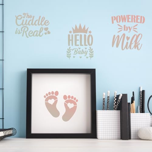 Baby Shower Onesie Stencils for Painting - 65 Pcs Small Baby Shower Reusable Stencils for Painting for Canvas Decoration, Cute Panda Cow Cat Painting Templates DIY Home Walls Fabric Decorations - style: Baby Shower