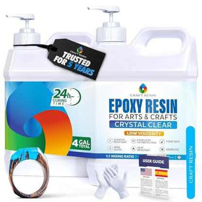 Craft Resin Crystal Clear Epoxy Resin Kit - Food Safe, UV Resistant - 4 Gal | Low Viscosity, Self Leveling Casting Resin Epoxy for DIY Art, Wood, Jewelry Making, Coasters & Molds - size: 4 Gallon