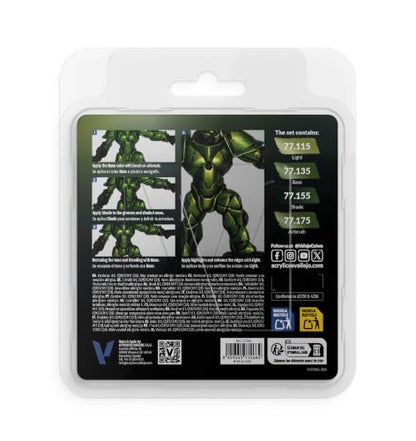 Vallejo - Amber Green Set, True Metallic Metal, 4 Bottles x 0.6 fl.oz. - color: Amber Green