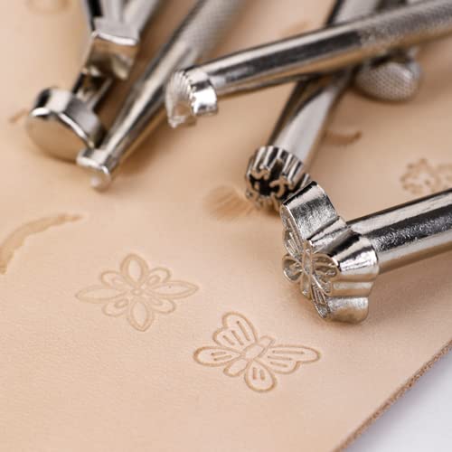 Leather Stamping Tools Kit,Leather Different Shape Saddle Making Stamp Punch Set,Leather Carving Tools Kit with Leather Working Hammer, Swivel Knife,Tracing Paper and Tracing Pen