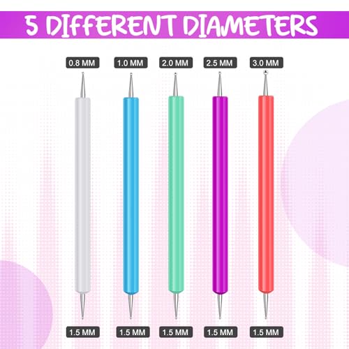 Ashmacdo 20 Pcs Dotting Tools for Painting,Ball Embossing Tool Tracing Stylus for Transfer Paper Drawing Nail Art - color: white light green sky blue pink purple