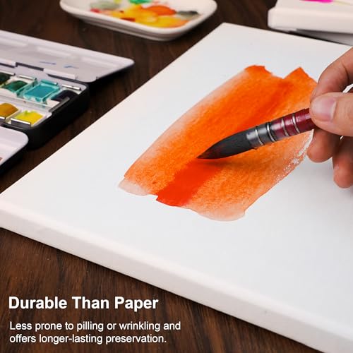 PHOENIX Professional Stretched Watercolor Canvas - 8x10 Inch/4 Pack, 100% Cotton Water Color Canvases for Painting, 8 Oz. / 260g White Blank Medium Texture Canvas for Water Based Paints - size: 8"x10", style: Framed Canvas