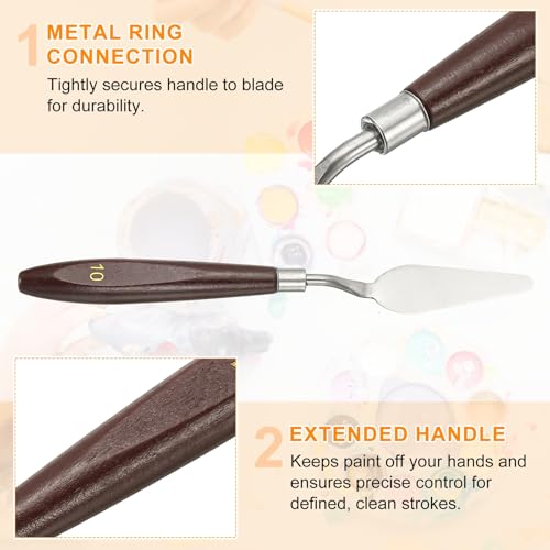 HARFINGTON 5pcs Palette Knife Painting Tool 2.44 x 0.87 Stainless Steel Art Spatula Pallet Knives Scrapers Tools with Beech Wood Handle for Acrylic Oil Canvas Mixing Spreading, Red/Silver - size: 2.44" x 0.87"