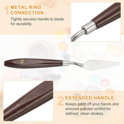 HARFINGTON 5pcs Palette Knife Painting Tool 2.44 x 0.87 Stainless Steel Art Spatula Pallet Knives Scrapers Tools with Beech Wood Handle for Acrylic Oil Canvas Mixing Spreading, Red/Silver - size: 2.44" x 0.87"
