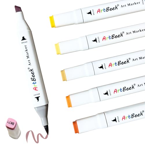 ArtBeek Alcohol Markers, White Blender Pens, 6Pcs Blending Blender Dual Tips Bush & Chisel Pen for Art Markers (Skin) - color: Skin