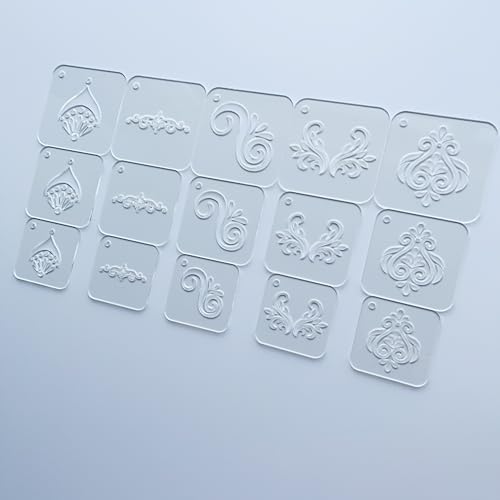 15 Pieces Acrylic Mandala Drawing Stencils, 3 Sizes 2.95/2.56/2.17 Inches with Metal Ring for Dot Art, Painting