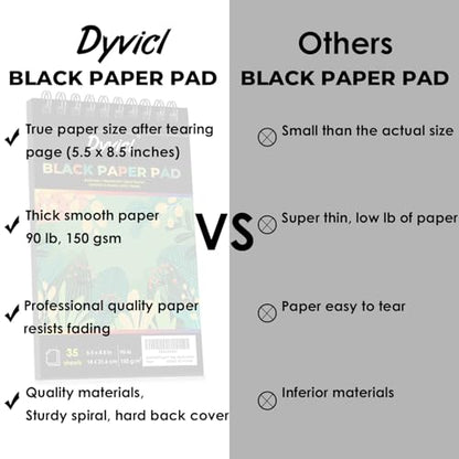 Dyvicl Black Paper Sketchbook 5.5"x8.5", 90 lb/150 GSM, 35 Sheets, Spiral Black Sketch Pad Drawing Paper for Pencil, Pastel, White Ink Gel Pen, Charcoal, Chalk, Metallic Marker, Paint Pen (Pack of 2) - size: 5.5 x 8.5 inches (Pack of 2)