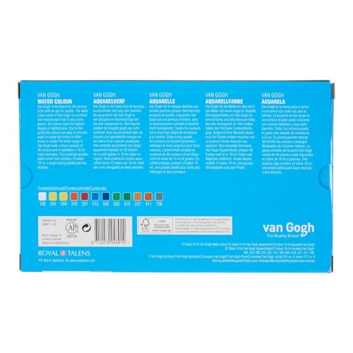 Vangogh Watercolor Paint Set, Wood Box, 12-Tube + 3 Accessories - color: 12 General (Wood Box), style: 10ml Tube