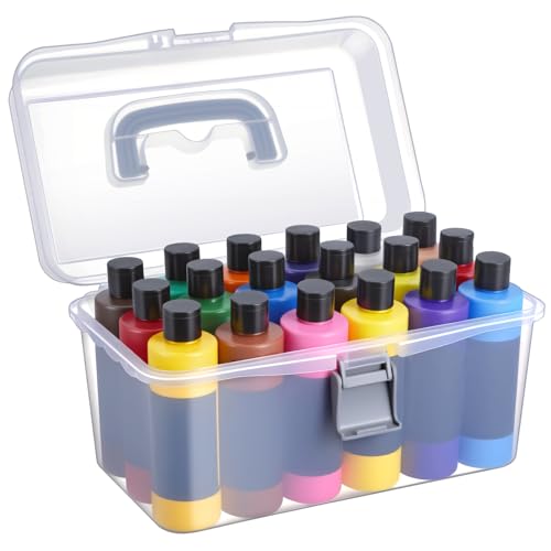 Chunful Paint Storage Box for 8.45 Fl. oz Acrylic Paints 18 Bottles Capacity Plastic Art Supply Box Portable Craft Clear Organizer with Handle(Gray) - color: Gray