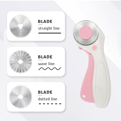 Pink Professional Sewing Scissors Set: Big and Small Scissors, Rotary Cutter with 3pcs Extra Blades for Cutting Fabric - color: Pink