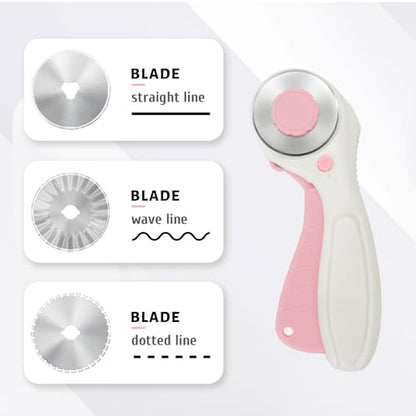 Pink Professional Sewing Scissors Set: Big and Small Scissors, Rotary Cutter with 3pcs Extra Blades for Cutting Fabric - color: Pink
