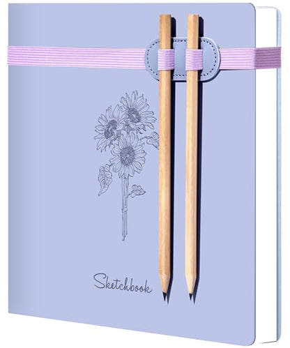 Hardcover Sketchbook for Drawing with 2 Pencil,160 Page Sketch Book,Purple | Acid Free 150GSM Thick Paper,Gift Boxed,Square Leather Art Sketch Pad Drawing Paper Book Artist's Journal for Women Adults - color: Purple