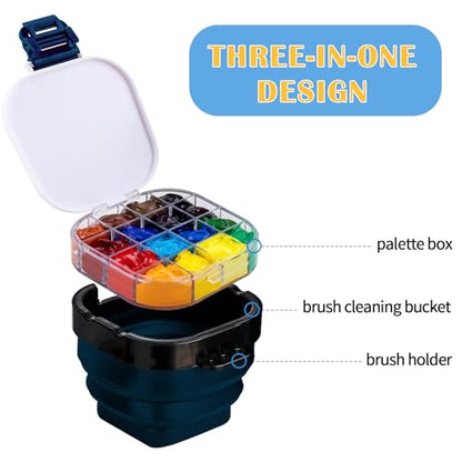 Falling in Art 16 Wells Airtight Paint Palette with Lid, Blue - color: Blue