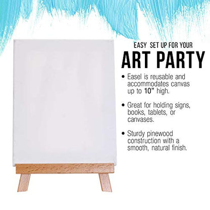 U.S. Art Supply 8" x 8" Stretched Canvas, 10.5" Small Wooden Tabletop Easel