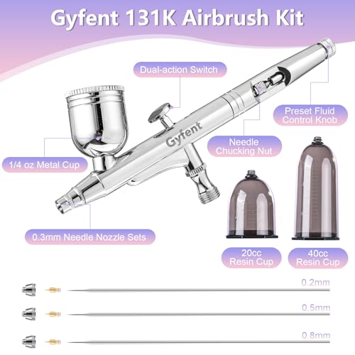 Gyfent Airbrush Gun Kit with 4 Quick-Release Nozzle Sets(0.2/0.3/0.5/0.8mm) - size: Basic