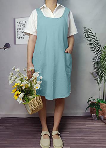 Cotton Cross Back Aprons Solid Color Cooking Kitchen Garden Smock for Women Girls with Pockets - color: Green