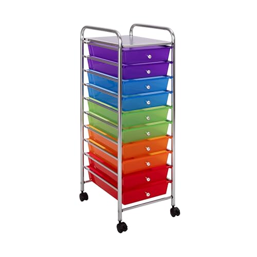 Seville Classics Rolling Utility Organizer Storage Cart, for Home Office, School, Classroom, Scrapbook, Hobby, Craft, 10 Drawer, Multicolor (Pearlized) - color: Multi Color, size: 10 Drawer