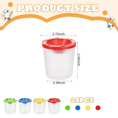 24 Pcs No Spill Paint Cups with Lids for Kids Paint Water Cup for Painting Spill Proof Paint Containers for Art Classrooms Crafts Supplies