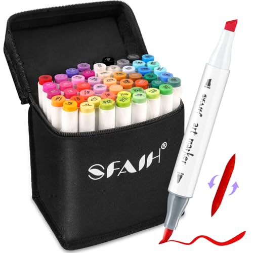 SFAIH 49 Alcohol Markers for Relaxing Coloring, Dual Brush & Chisel Art Set - color: 49 Colors