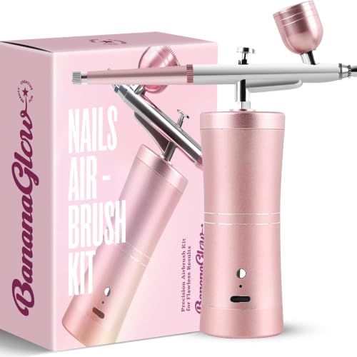 Airbrush for Nails Kit – Portable Cordless Rechargeable Professional Nail Art Airbrush Kit with Stencils & Cleaning Tools for Artists and Technicians - color: Glossy Pink