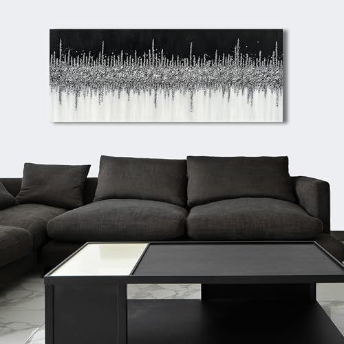 Art Hand-Painted Black and Gray Wall Art Textured Oil Paintings Modern Abstract Wall Art Home Decor 24x60 Inches - color: Yi043