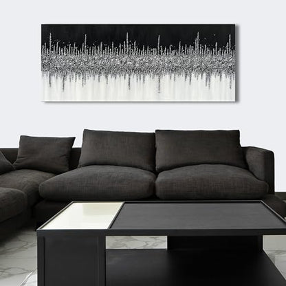 Art Hand-Painted Black and Gray Wall Art Textured Oil Paintings Modern Abstract Wall Art Home Decor 24x60 Inches - color: Yi043