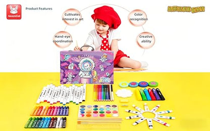 AmazeCat Art Supplies,159-Piece Deluxe Art Set,Drawing &Painting Kits for Kids,Gift Box for Adults Artists Kids Teens Girls Boys 4-12 (Pink) - color: 159Set-Pink