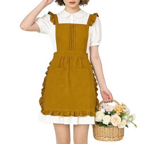 Vintage Ruffle Apron for Women, Cute Kitchen Apron for Cook - color: Ginger Yellow