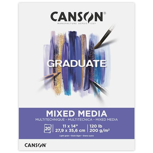 Canson Graduate Mixed Media Pad, Foldover, 11x14 inch, 20 Sheets | Artist Paper for Adults and Students - Watercolors, Mixed Media, Markers and Art Journaling - color: White Paper, size: 11x14 inch