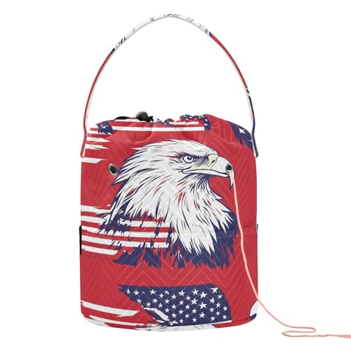 American Flag Bald Eagle Red Yarn Bag Small Crochet Bag Drawstring Yarn Storage Organizer Knitting Project Bags Potable Yarn Holder with Holes Handle Crocheting Needles Knitting Accessories - color: American Flag Bald Eagle Red