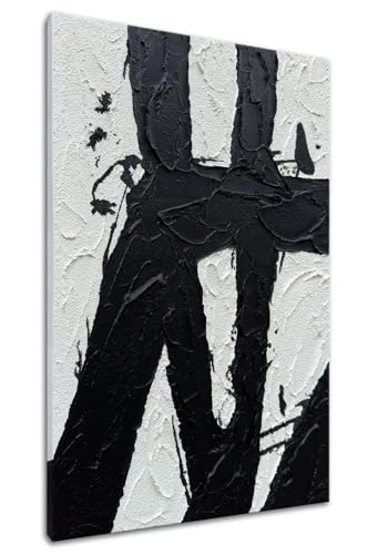 Hand Painted Black and White 24x36 Wall Art, Black and White Paintings Vertica Texture Abstract Wall Canvas Contemporary Art Minimalist Home Decorations Framed Artwork Wall - color: BL-064