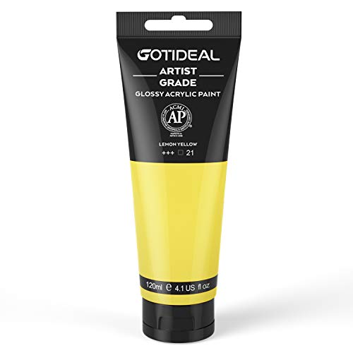 GOTIDEAL Acrylic Paint Lemon Yellow Tubes(120ml, 4.1 oz) - color: Lemon Yellow, style: Regular