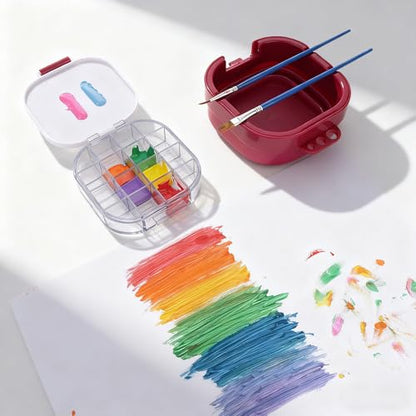 Paint Saver Storage Palette Box 16-Well Portable Airtight (Red, 0.95”x 4.6”x 3.5")