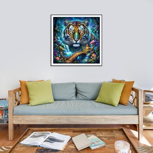 Reluohuo Tiger Diamond Painting Kits for Adults, 5D DIY Full Drill Diamond Art Kits for Beginner, Round Gem Art Craft for Home Wall Decor, 12x12 Inch