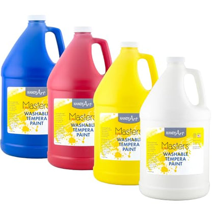 Handy Art Little Masters Washable Tempera Paint, Primary Set of 4 Gallons, 128 oz Bottles, Bright & Mixable, High Opacity, Washable Colors for Classroom, Students, Kids, Safe & Non-Toxic, Made in USA - style: 128 Fl Oz Primary Set of 4