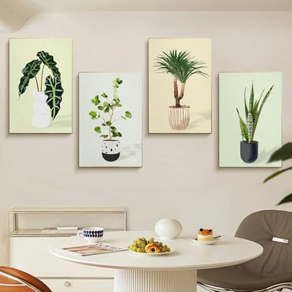 4 Pack Framed Paint by Numbers Kit for Adults Green Plant with Wooden Easel - color: FOP4P-05
