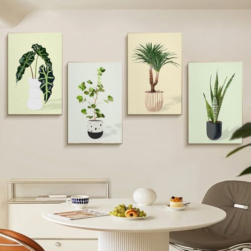 4 Pack Framed Paint by Numbers Kit for Adults Green Plant with Wooden Easel | With Frame Canvas 8x12 IN, For Adults Beginner, DIY Acrylic Painting Plants, Stress Relief Craft Kits, Home Wall Decor Gift - color: FOP4P-05