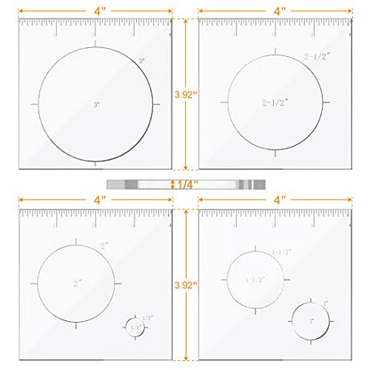 Pack of 4 Circle Inlay Template Set Router Templates for Woodworking,Router Jig Templates Decorative Templates - style: 1/4 Thick Circle