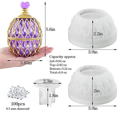 Jar Resin Mold, Jar Silicone Molds with Lid, Large Resin Jar Mold with 100 Pieces Rhinestones for DIY Trinket Storage, Jewelry Container, Candle Jars, Craft Gifts - color: Rhinestones Jar Mold