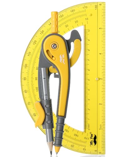 Mr. Pen- Geometry Compass and Protractor Set, 6 Inch Compass | 6 Inch Protractor, Drawing Tool for School, Clear Plastic, Easy Grip, Precision Design for Math, Art, Drafting, Architecture - color: Yellow, size: 1 Set