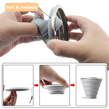 Litoexpe 2 Pack Silica gel Collapsible Travel Cup 270ml, Grey & Blue | with Lids, Portable Folding Camping Cup, for Camping and Travel - color: Grey & Blue