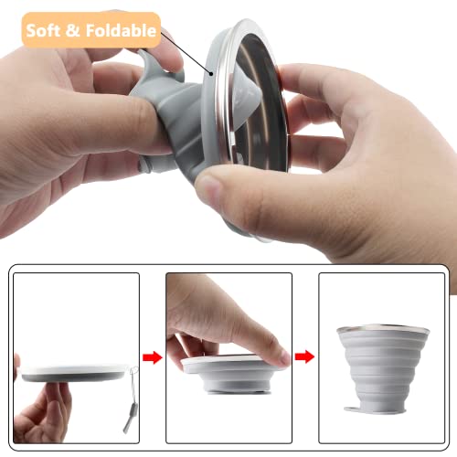 Litoexpe 2 Pack Silica gel Collapsible Travel Cup 270ml, Grey & Blue | with Lids, Portable Folding Camping Cup, for Camping and Travel - color: Grey & Blue