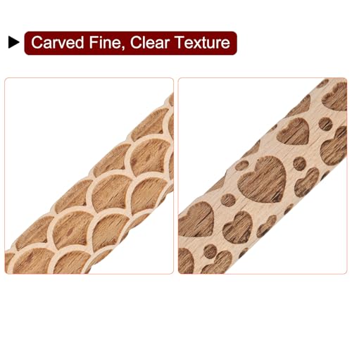 HARFINGTON 2pcs Wood Clay Roller 4" Fan Heart Pattern Rolling Pins Wood Rollers Pottery Tools Wood Grain Texture Rollers for Clay Baking Dough Playdough DIY - style: Fan + Heart