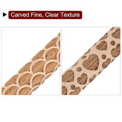 HARFINGTON 2pcs Wood Clay Roller 4" Fan Heart Pattern Rolling Pins Wood Rollers Pottery Tools Wood Grain Texture Rollers for Clay Baking Dough Playdough DIY - style: Fan + Heart