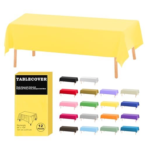 D&Z 12 Pack Yellow Disposable Plastic Tablecloth 54"x108" Table Cover - color: Yellow, size: 12 Pack 54"×108" Rectangle