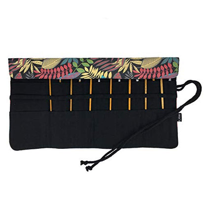 30 Pockets Artist Paint Brush Roll Up Bag Holder Canvas Pouch Case (Colorful Leaf) - color: Colorful Leaf